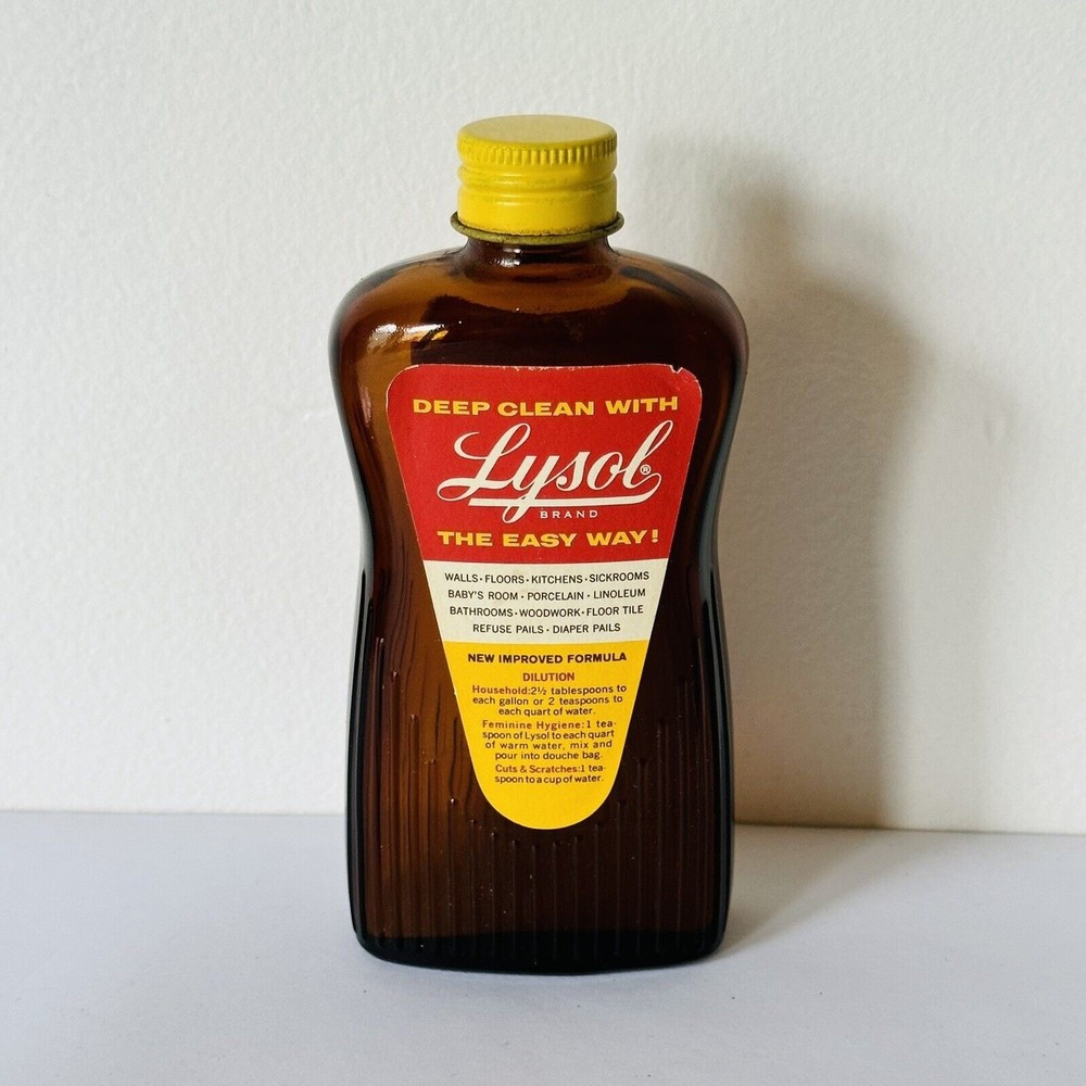 Lysol Brand Vtg Empty 60’s Glass Amber‎ Bottle 5 Ounce Empty Bottles